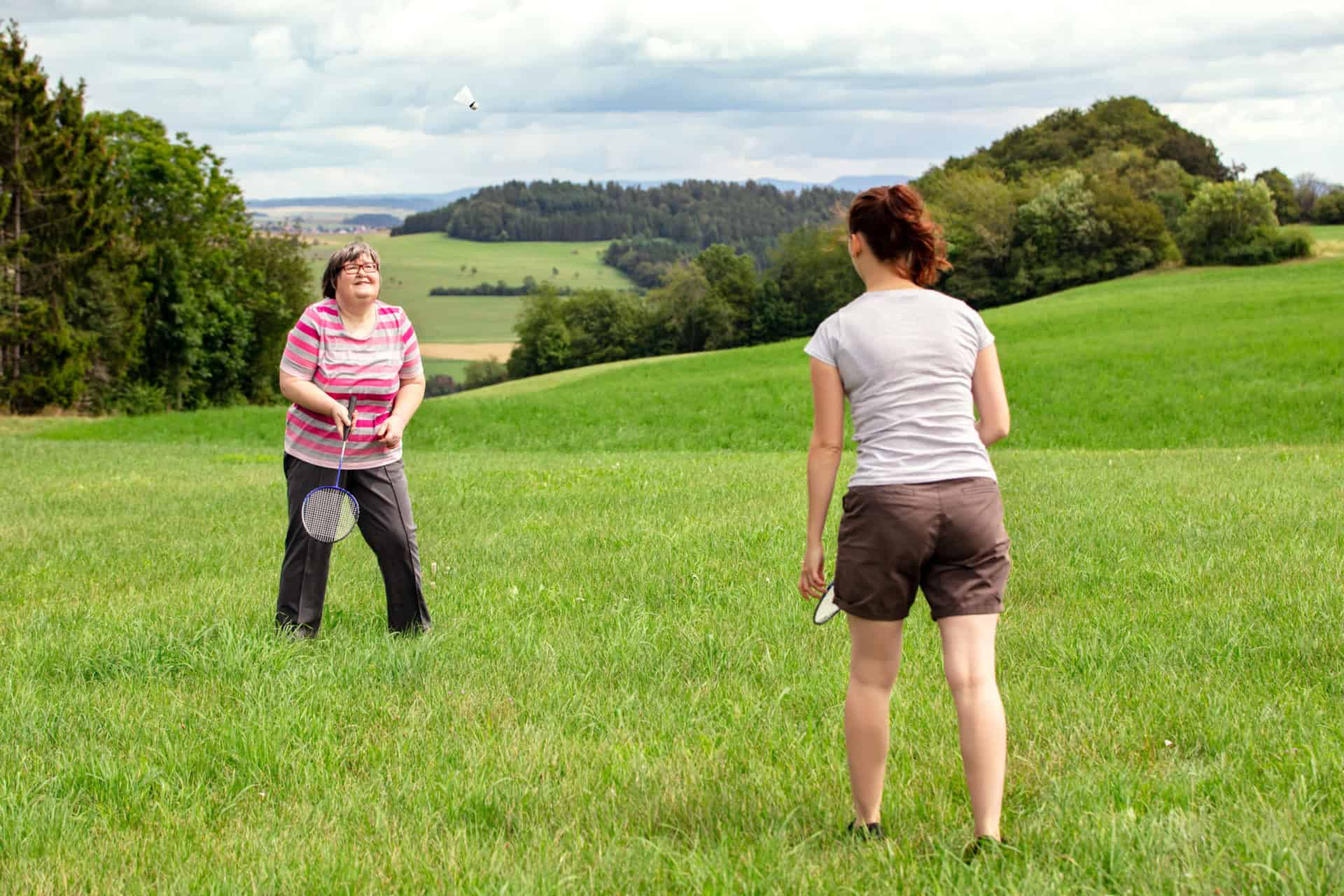 Mental,Disabled,Woman,Is,Playing,Badminton,To,Train,Her,Motor